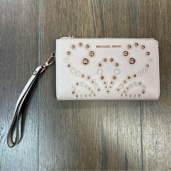 Michael Kors Rose Gold Leather Clutch with Studded Design - Picture 1 of 7